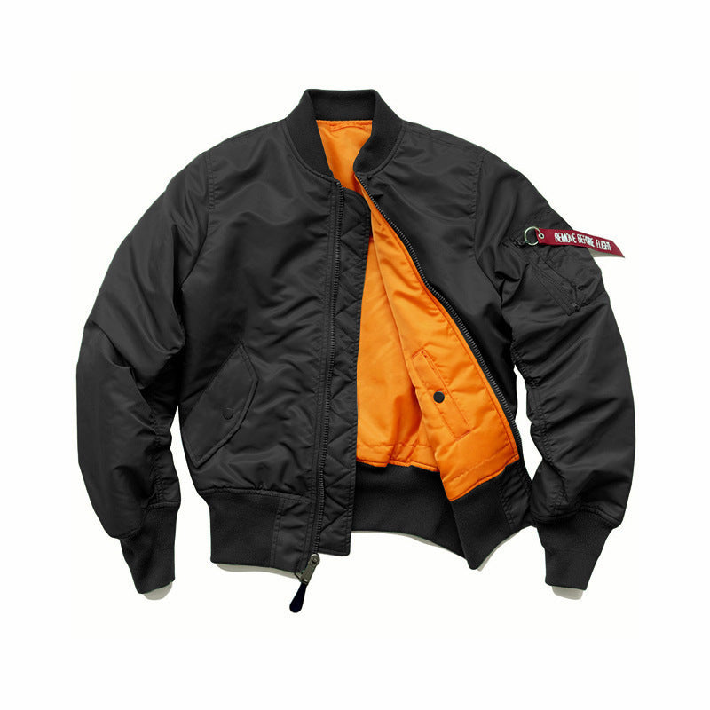Men's Flight Bomber Jacket with Contrasting Inner Lining, Utility Arm Pocket, and Ribbed Cuffs