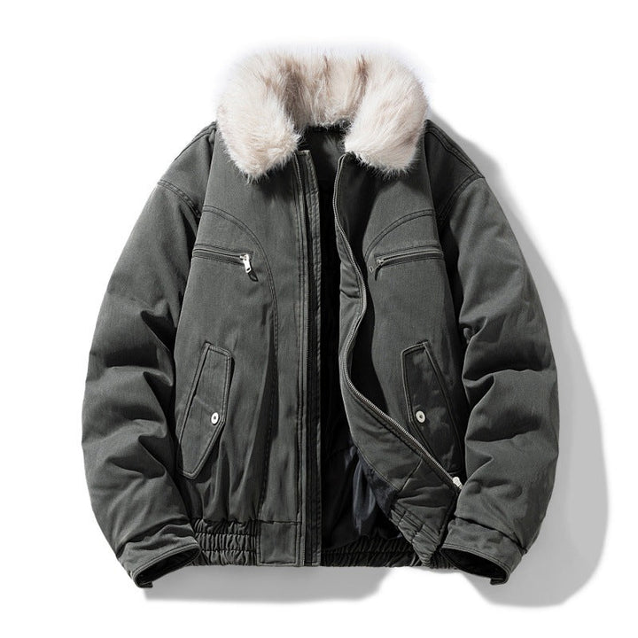 Men's Padded Bomber Jacket with Removable Faux Fur Collar