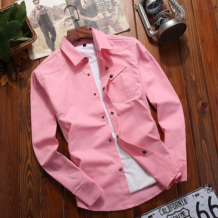 Men's Canvas Overshirt in Worker Look with Chest Flap Pocket and Western Seam Detail
