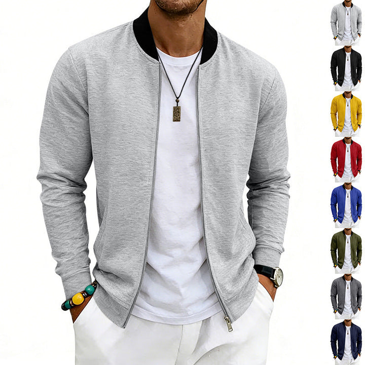Men's Lightweight Bomber Jacket made of Jersey with Stand-up Collar, Elastic Cuffs, and Concealed Pockets