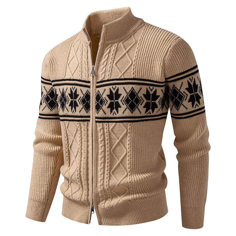 Men's Norwegian Cardigan with Full Zip and High Stand-up Collar
