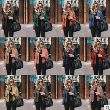 Women's Tailored Leather Jacket with Stand-up Collar and Concealed Zipper