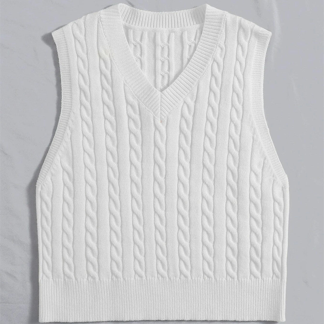 Women's Knit Vest with V-Neck and Cable Pattern
