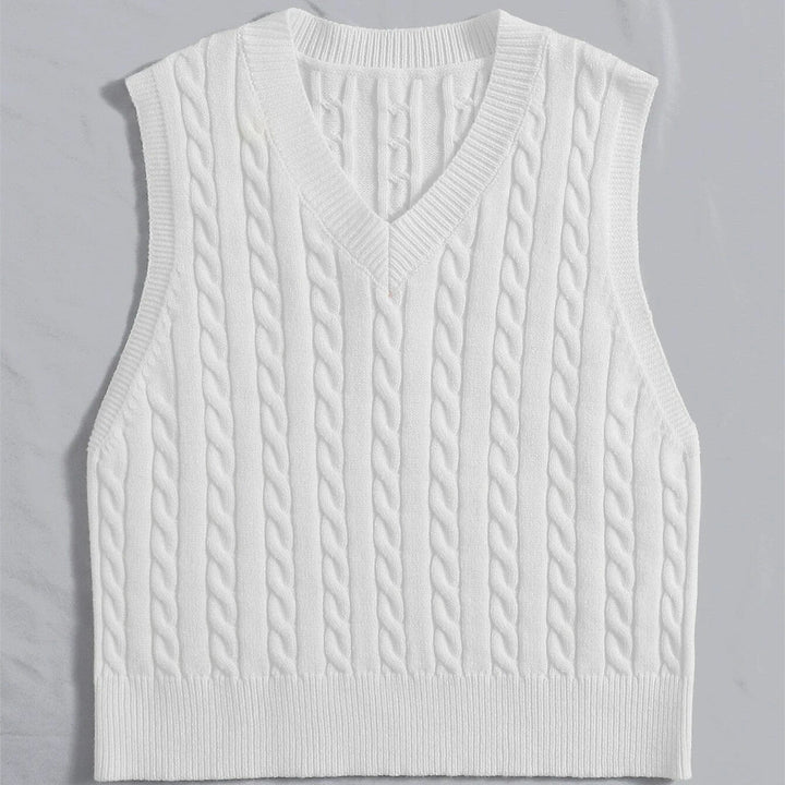 Women's Knit Vest with V-Neck and Cable Pattern