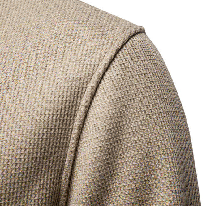 Men's Waffle Texture Henley Pullover with Short Snap Button Closure and Ribbed Cuffs