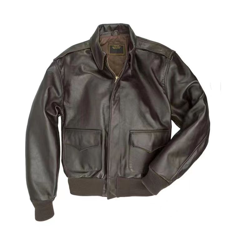 Men's Flight Jacket made of High-Quality Lamb Leather with Practical Pockets and Elastic Cuffs