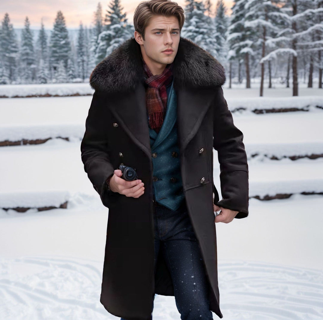 Men's Elegant Wool Jacket with Faux Fur Collar