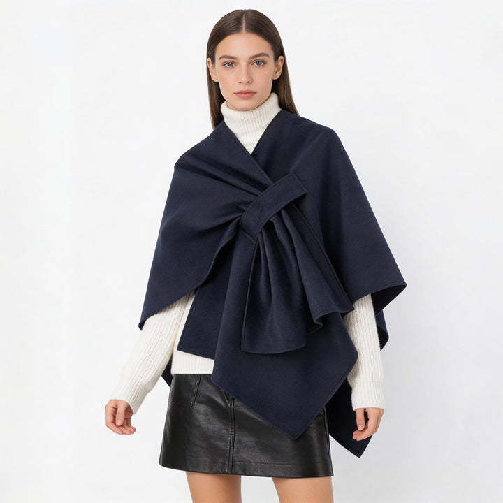 Women's Elegant Wrap-Cape with Knot Closure and Flowing Draping