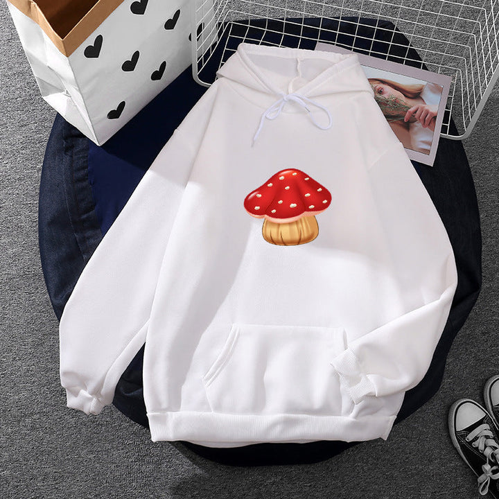 Women Light Oversized Hoodie with Heart EKG Motif, Long Cords and Elastic Cuff