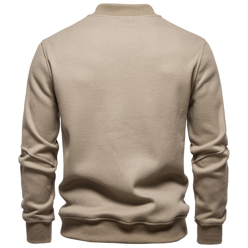 Men's Waffle Texture Henley Pullover with Short Snap Button Closure and Ribbed Cuffs