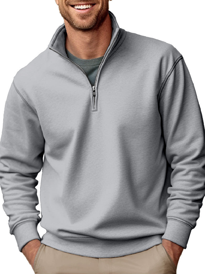 Men's Half-zip Sweatshirt with Stand-up Collar and Soft Fleece Interior Lining