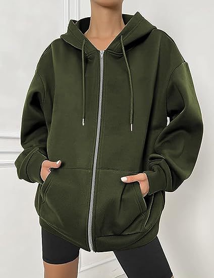 Women's Oversized Zip Hoodie with Contrasting Zipper, Double-layered Hood and Kangaroo Pocket