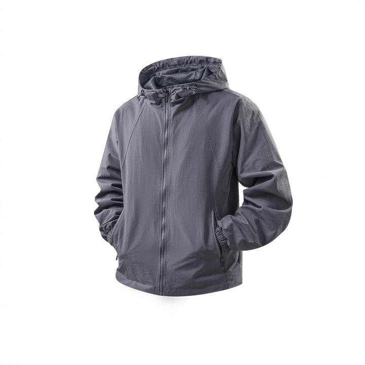 Men's Lightweight Breathable Hooded Windbreaker with Mesh Lining and Zipper Pockets