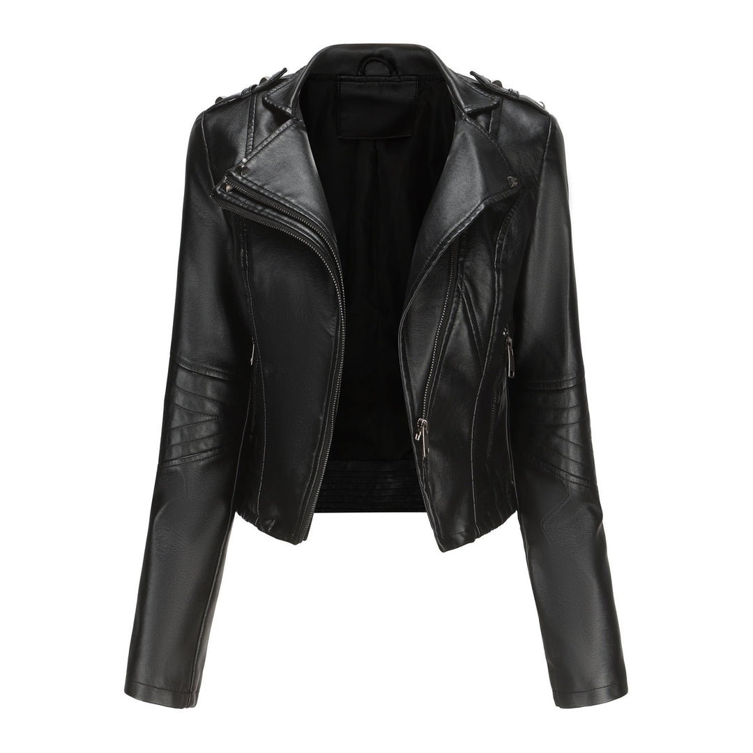 Women Stylish Biker Jacket with Asymmetrical Zipper and Detail Seams