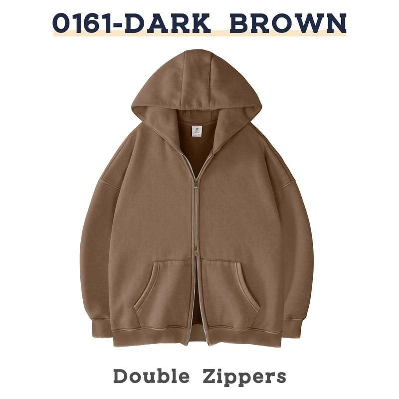 Unisex Oversized Hoodie Jacket with Double Zipper and Kangaroo Pockets