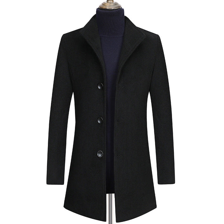 Men's Slim Fit Wool Blend Coat with Shirt Collar, Lightweight Thermo Lining and Hidden Button Placket