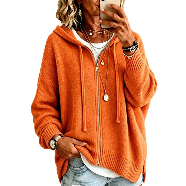 Women's Oversize Hooded Zip Cardigan made of Soft Fine Knit