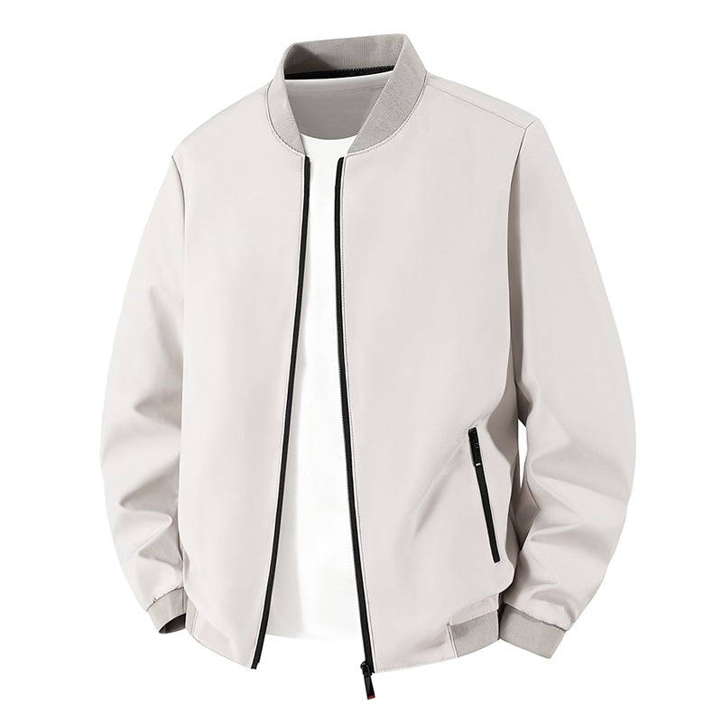 Men's Lightweight Minimalistic Bomber Jacket with Stand-up Collar, Water-repellent Outer Shell and Zipper Pockets
