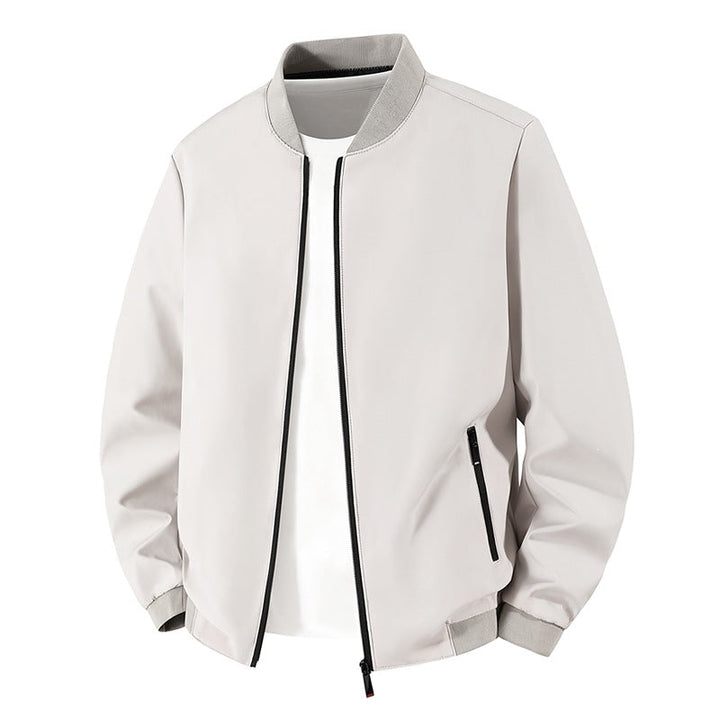 Men's Lightweight Minimalistic Bomber Jacket with Stand-up Collar, Water-repellent Outer Shell and Zipper Pockets