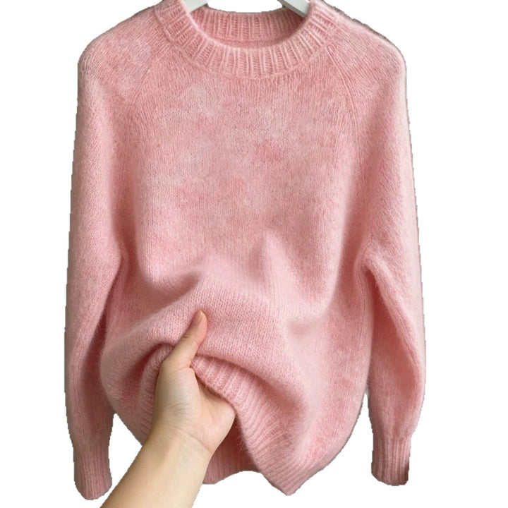 Women's Oversized Mohair-Mix Crew Neck Sweater with Raglan Sleeves and Ribbed Hem