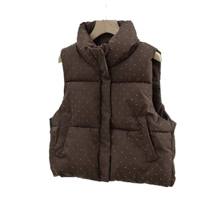 Women's Insulated Sleeveless Padded Gilet with Quilted Stand-up Collar