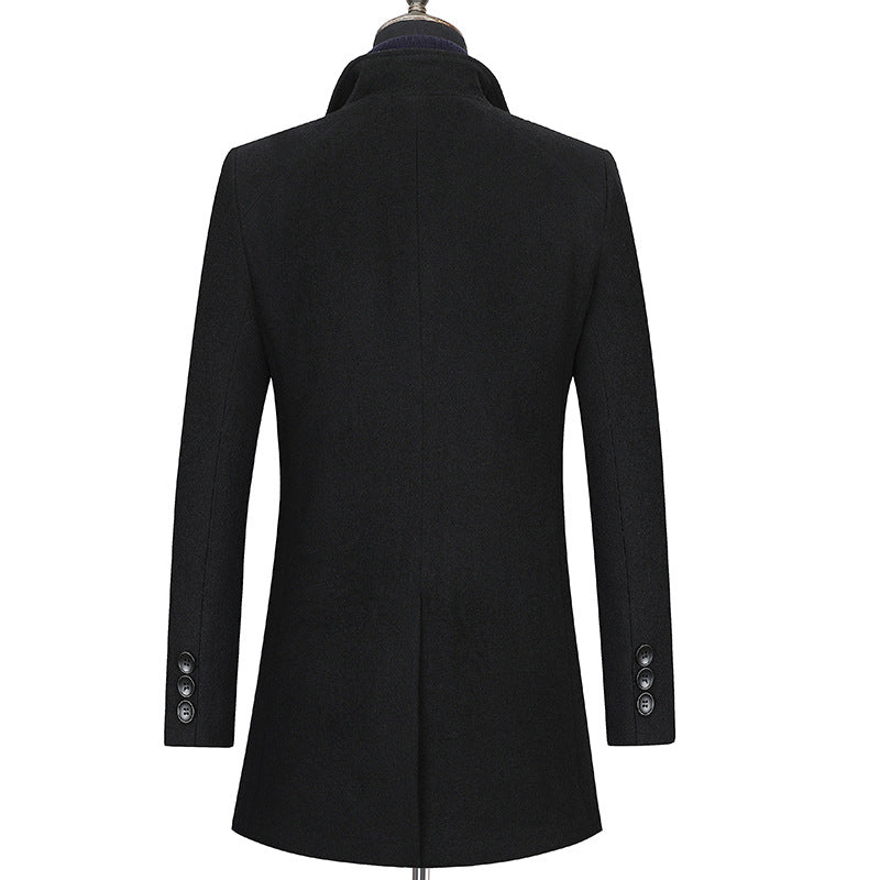Men's Slim Fit Wool Blend Coat with Shirt Collar, Lightweight Thermo Lining and Hidden Button Placket