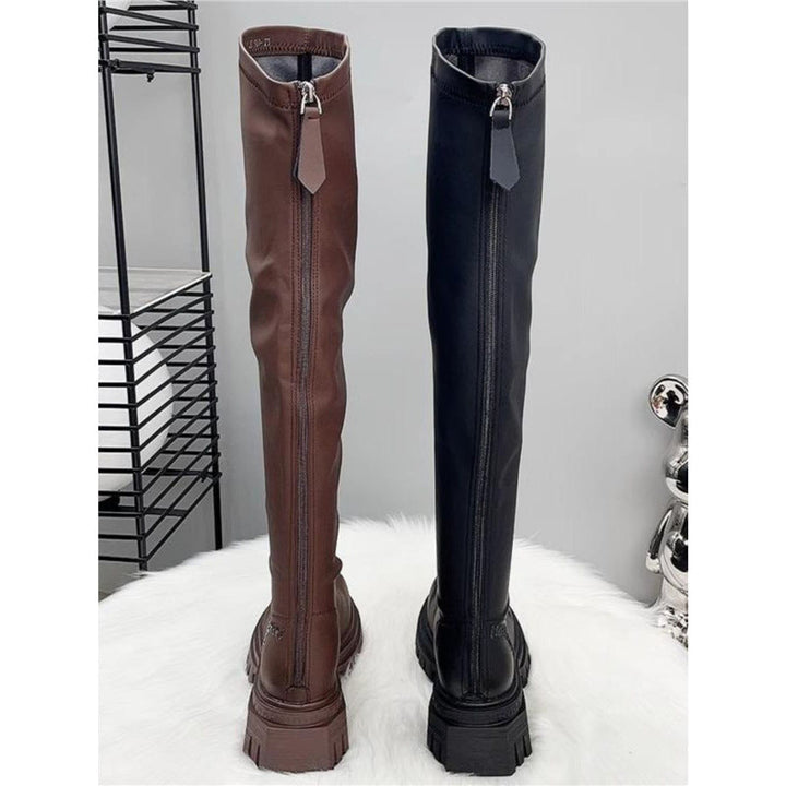 Women's Thigh-High Stretch Boots with Sleek Shaft and Shaped Platform Sole