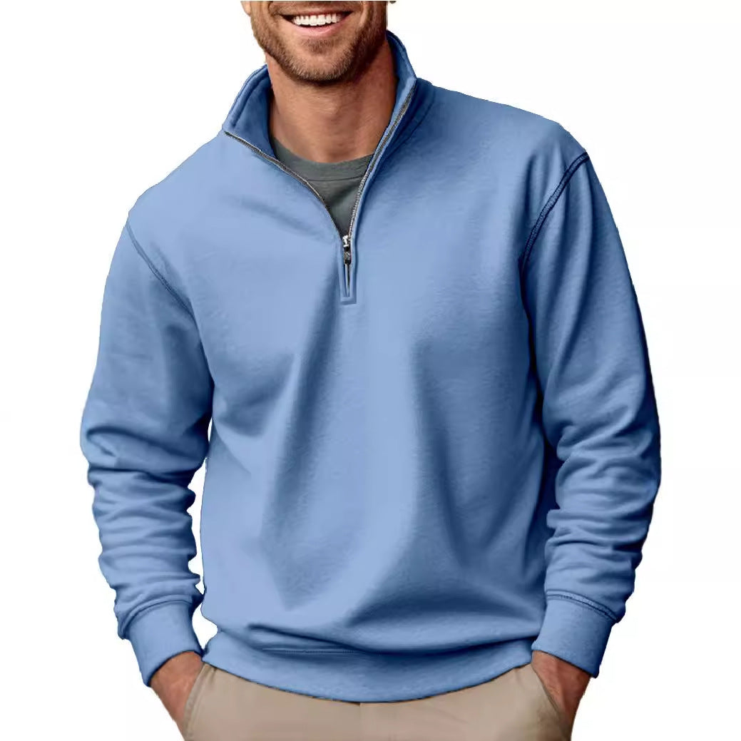 Men's Half-zip Sweatshirt with Stand-up Collar and Soft Fleece Interior Lining