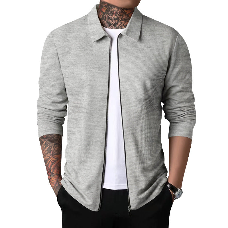 Men's Nano Structured Shirt Jacket with Waffle Structure, Full-length Zipper and Slim Fit