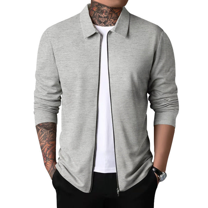 Men's Nano Structured Shirt Jacket with Waffle Structure, Full-length Zipper and Slim Fit
