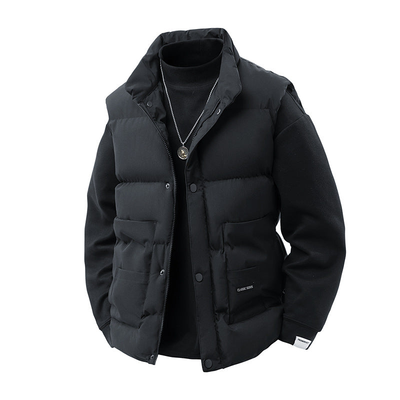 Men's Thermo Quilted Vest with High Collar Trim, Snap Button Front & Mounted Utility Pockets
