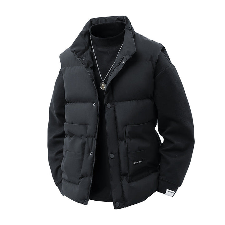 Men's Thermo Quilted Vest with High Collar Trim, Snap Button Front & Mounted Utility Pockets