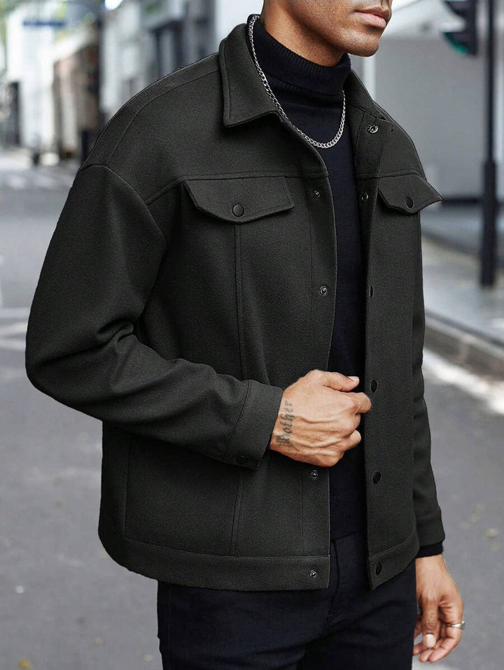 Men's Shirt Jacket made of Wool Blend with Snap Buttons and Flap Pockets