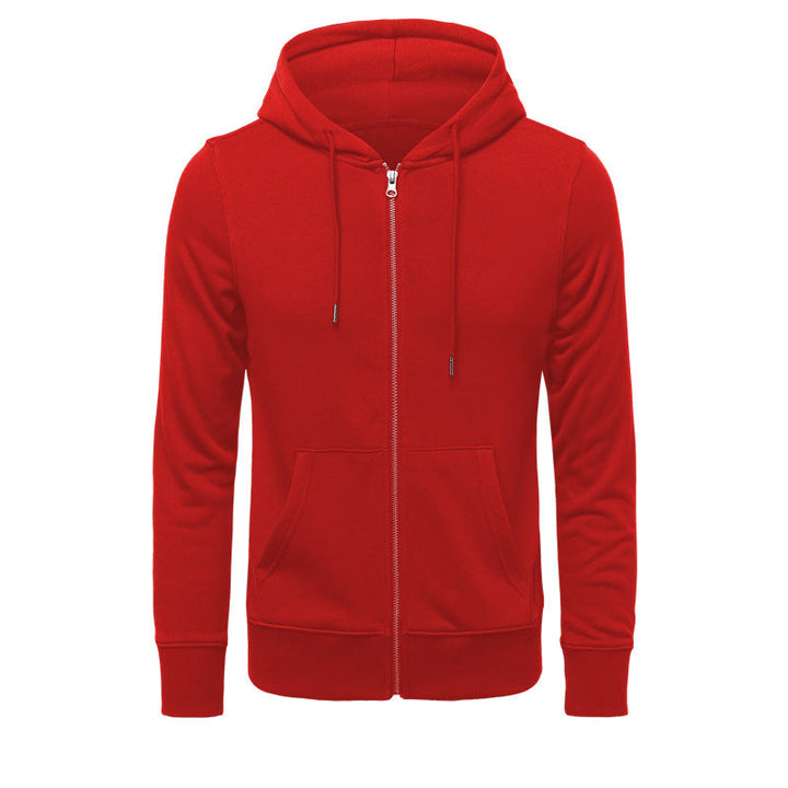 Men's Narrow-cut Zip Hoodie with Metal Zipper, Double-layer Hood and Kangaroo Pocket
