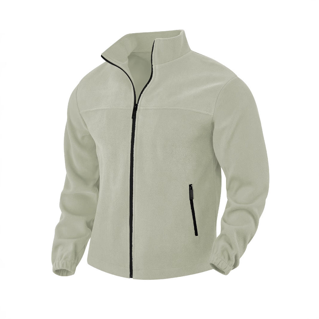 Men's Fleece Jacket with Zipper, Stand-up Collar and Zip Pockets