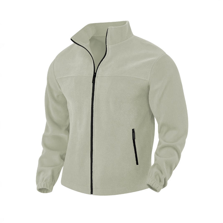 Men's Fleece Jacket with Zipper, Stand-up Collar and Zip Pockets