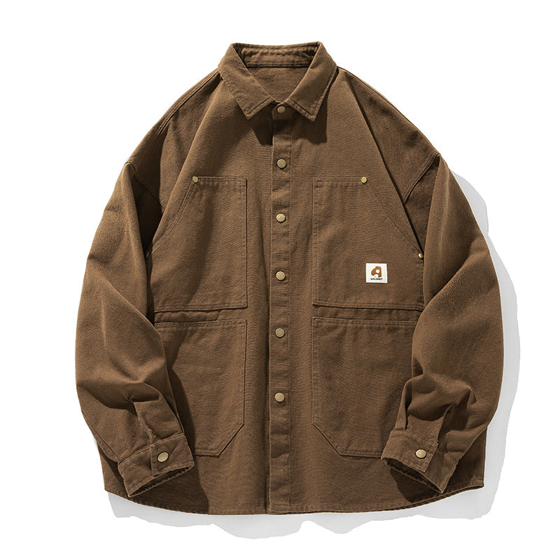 Unisex Boxy Canvas Chore Jacket with Brass Snap Buttons and Four Patch Pockets