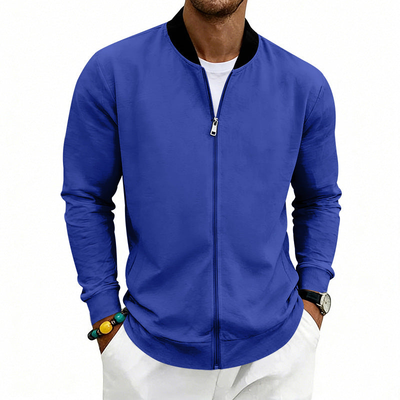 Men's Lightweight Bomber Jacket made of Jersey with Stand-up Collar, Elastic Cuffs, and Concealed Pockets