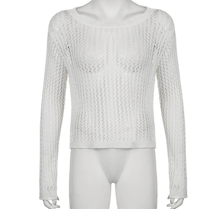 Women's Airy Knitted Pullover with Fine Mesh Pattern