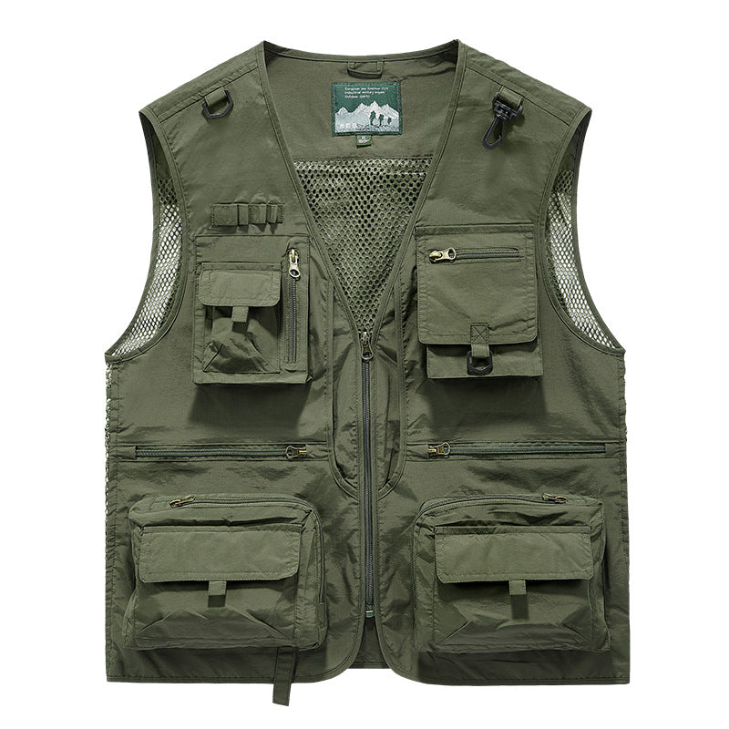 Men's Multifunctional Fishing Vest with Numerous Pockets and Mesh Inserts