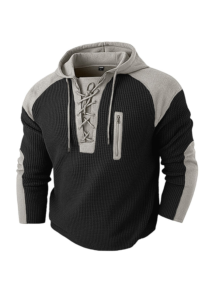 Men's Hoodie with Lacing Trim and Vertical Zipper Chest Pocket