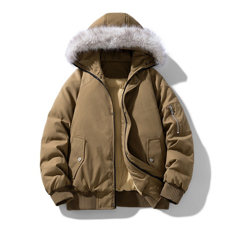 Men's Quilted Winter Parka with Removable Faux Fur Hood and Windproof Padding