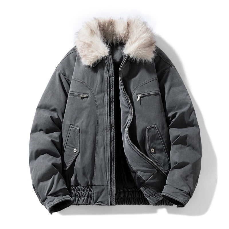 Men's Padded Bomber Jacket with Removable Faux Fur Collar