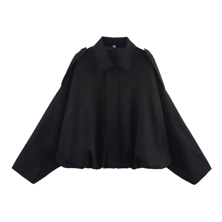 Women Oversized Suede Bomber Jacket with Shoulder Epaulettes
