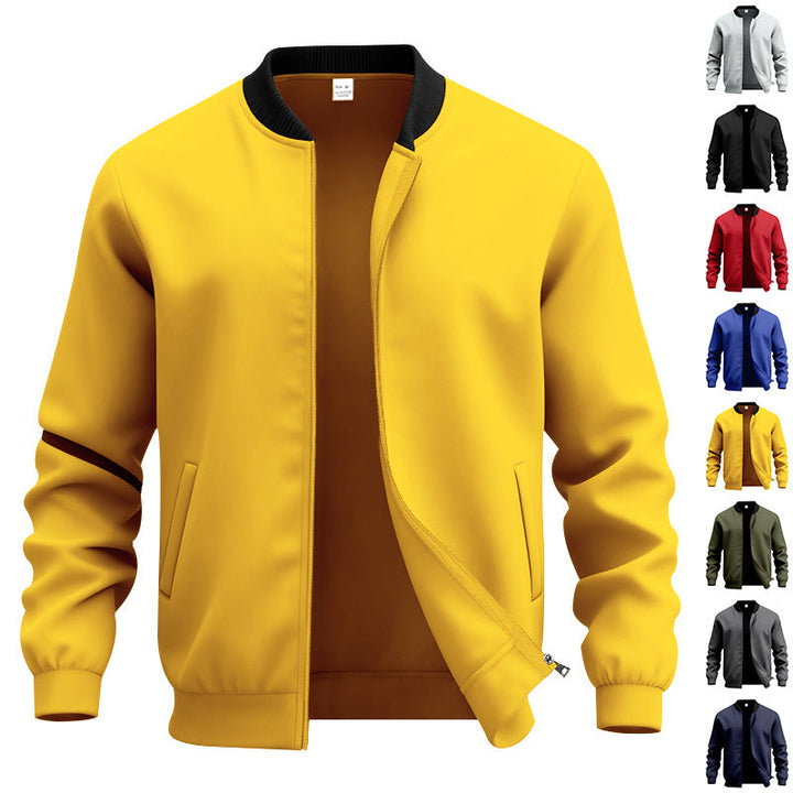 Men's Lightweight Bomber-style Blouson with Partially Concealed Zipper, Ribbed Cuffs, and Side Pockets