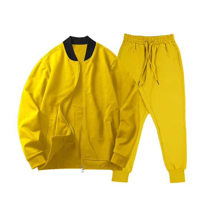 Men's Casually Cut Sweat Set with Zip Bomber Jacket and Tapered Jogging Pants made of Soft Cotton Fleece