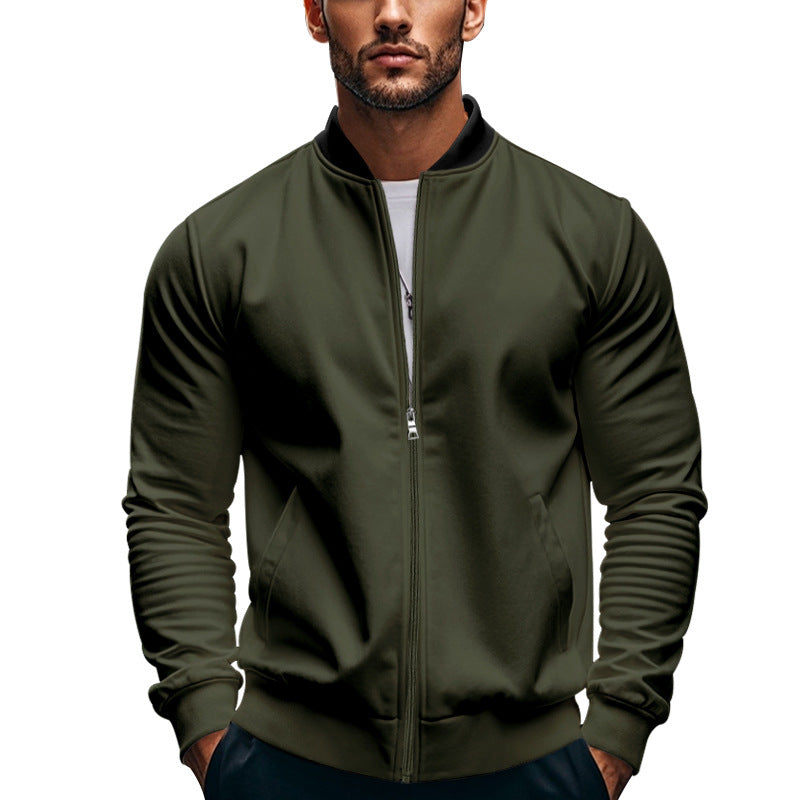 Men's Bomber in Modern Minimal Style with Stand-up Collar, Elastic Hem and Functional Seam Pockets