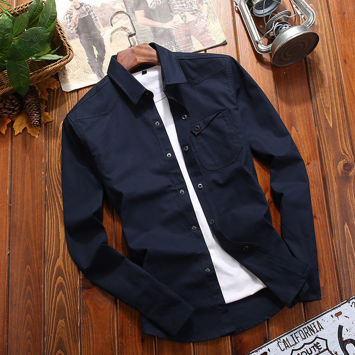 Men's Canvas Overshirt in Worker Look with Chest Flap Pocket and Western Seam Detail