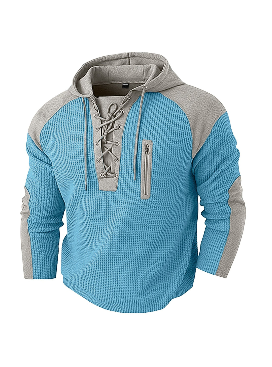 Men's Hoodie with Lacing Trim and Vertical Zipper Chest Pocket