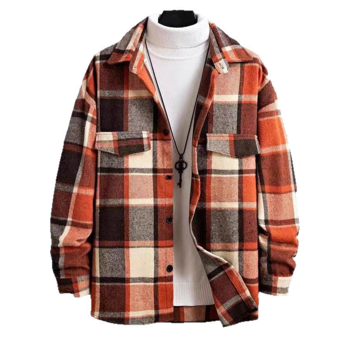 Men's Oversized Check Shirt Jacket made of Soft Flannel with Patch Chest Pockets